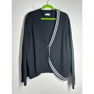 Ulla Popken Women’s Cotton Blend Black White Trim Cardigan 2 Buttons Size 16/18